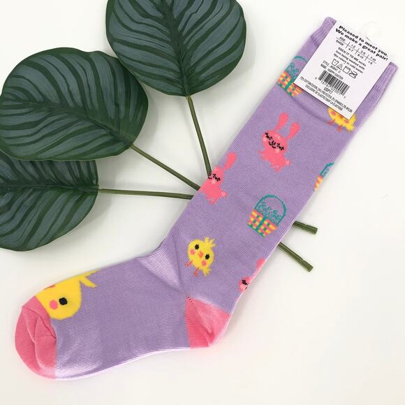Sock It To Me Purple Pink Yellow Easter Bunny Basket Chick Junior Knee High Sock - Picture 3 of 10